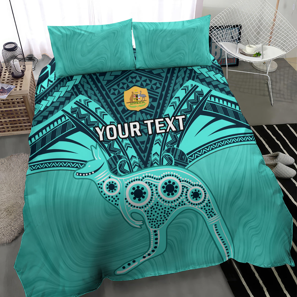 Custom Australia Matildas Bedding Set Polynesian Mix Turquoise Marble - Vibe Hoodie Shop