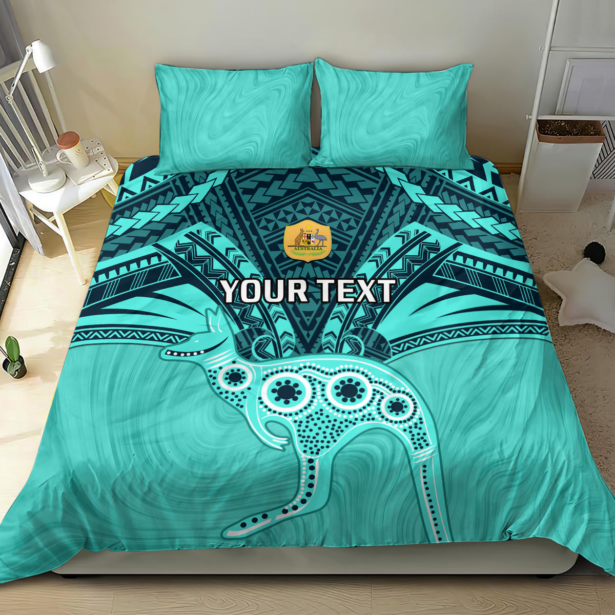 Custom Australia Matildas Bedding Set Polynesian Mix Turquoise Marble - Vibe Hoodie Shop
