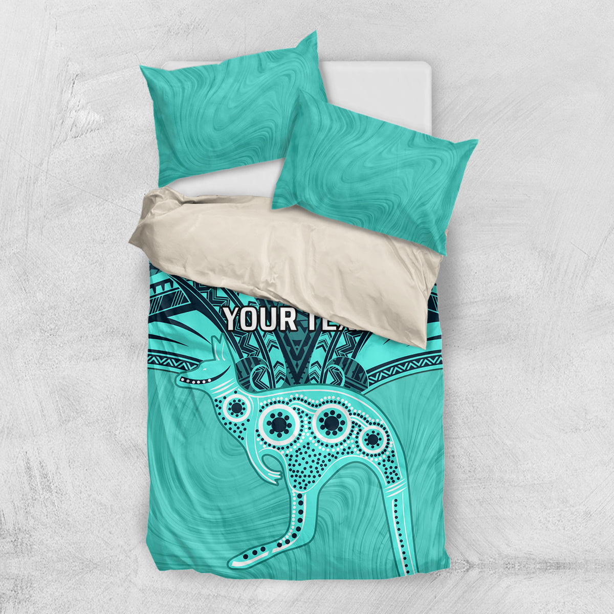 Custom Australia Matildas Bedding Set Polynesian Mix Turquoise Marble - Vibe Hoodie Shop