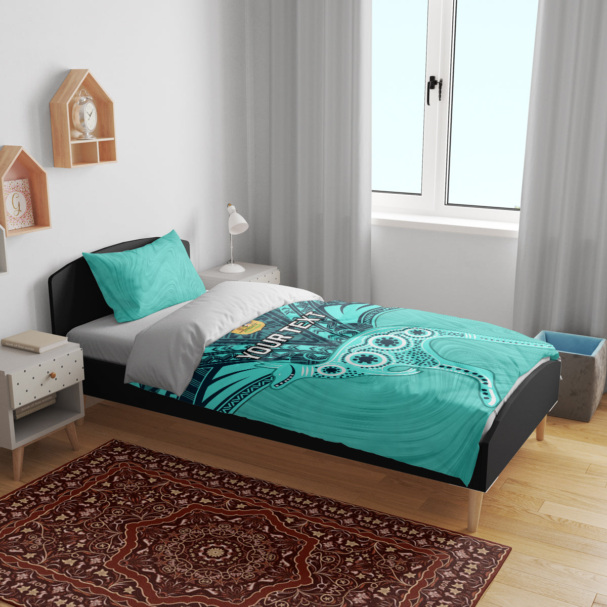 Custom Australia Matildas Bedding Set Polynesian Mix Turquoise Marble - Vibe Hoodie Shop