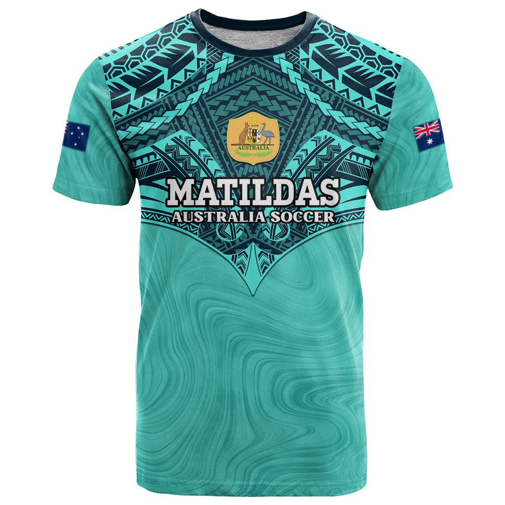 Custom Australia Matildas T Shirt Polynesian Mix Turquoise Marble - Vibe Hoodie Shop