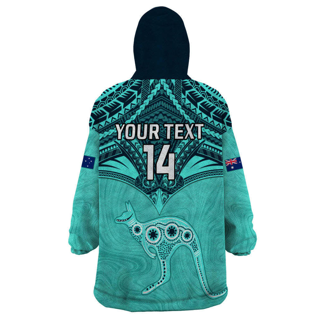 Custom Australia Matildas Wearable Blanket Hoodie Polynesian Mix Turquoise Marble - Vibe Hoodie Shop