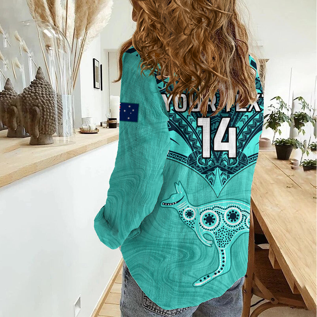 Custom Australia Matildas Women Casual Shirt Polynesian Mix Turquoise Marble - Vibe Hoodie Shop