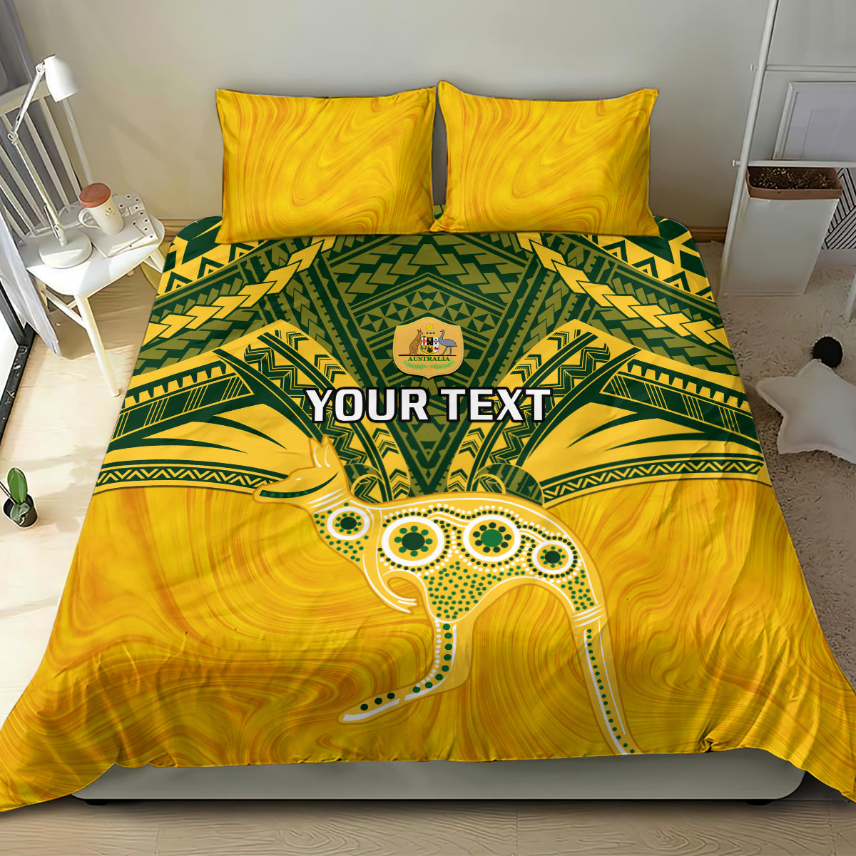 Custom Australia Matildas Bedding Set Polynesian Mix Gold Marble - Vibe Hoodie Shop