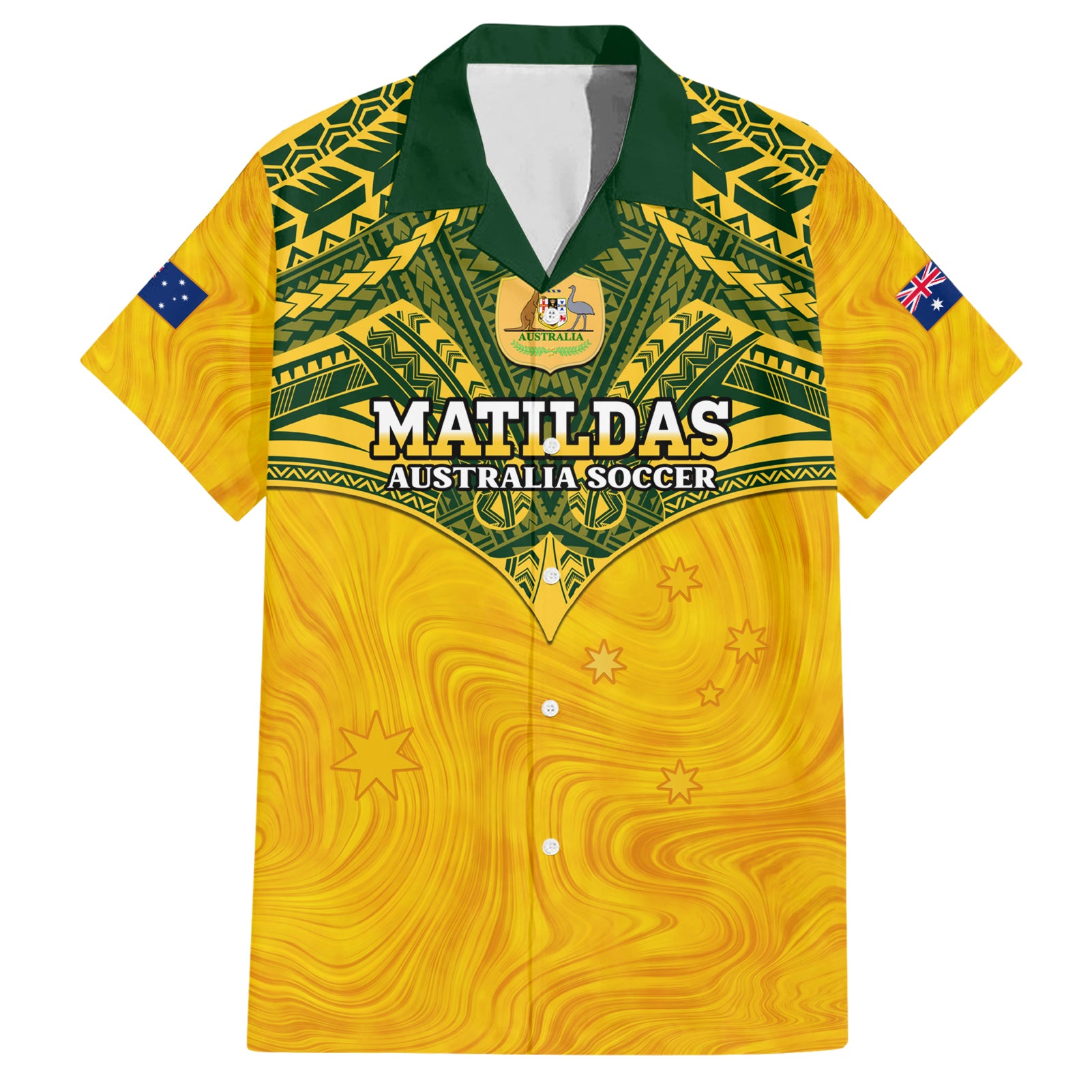 Custom Australia Matildas Hawaiian Shirt Polynesian Mix Gold Marble - Vibe Hoodie Shop