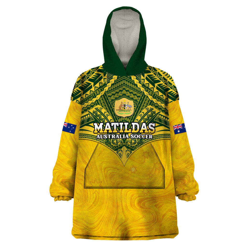 Custom Australia Matildas Wearable Blanket Hoodie Polynesian Mix Gold Marble - Vibe Hoodie Shop