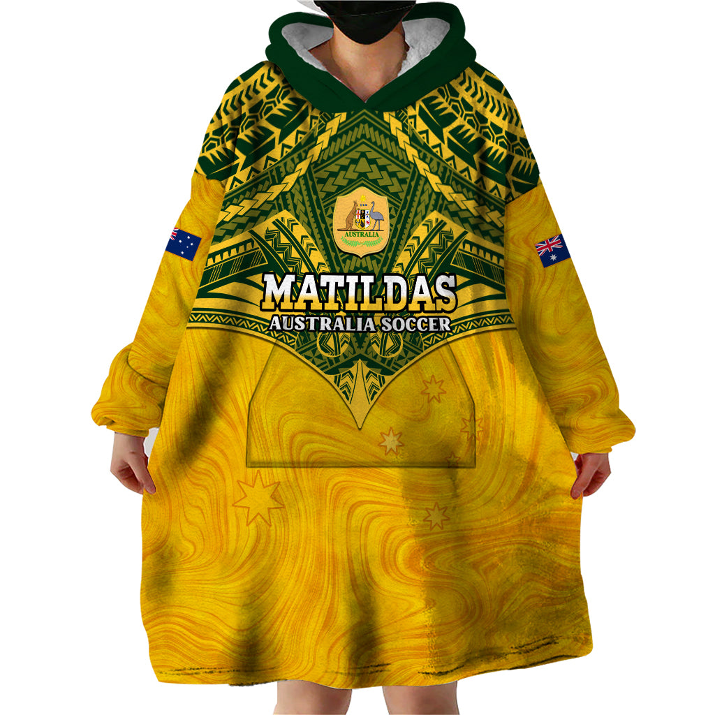 Custom Australia Matildas Wearable Blanket Hoodie Polynesian Mix Gold Marble - Vibe Hoodie Shop