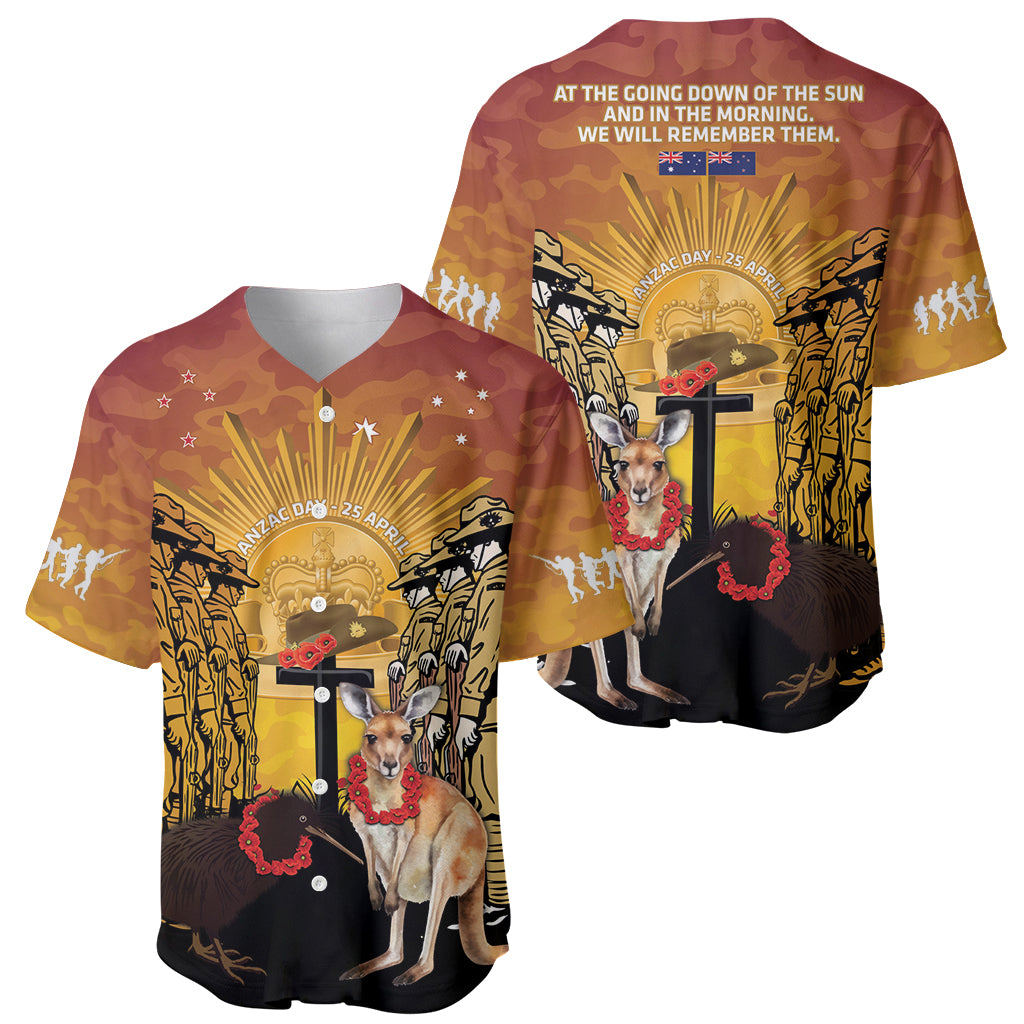 Australia And New Zealand ANZAC Baseball Jersey Aussie Kangaroo With Aotearoa Kiwi Lest We Forget - Vibe Hoodie Shop
