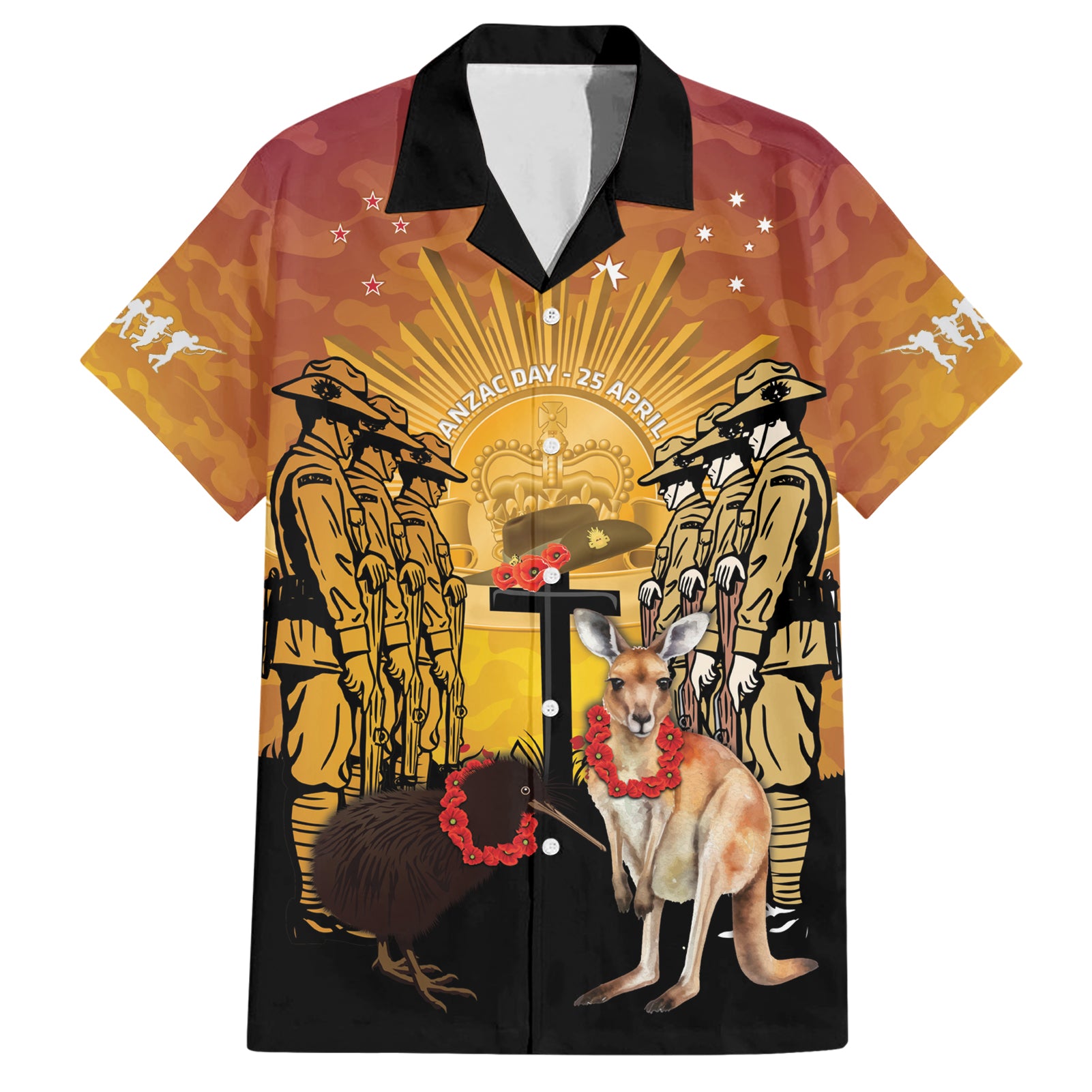 Australia And New Zealand ANZAC Family Matching Short Sleeve Bodycon Dress and Hawaiian Shirt Aussie Kangaroo With Aotearoa Kiwi Lest We Forget