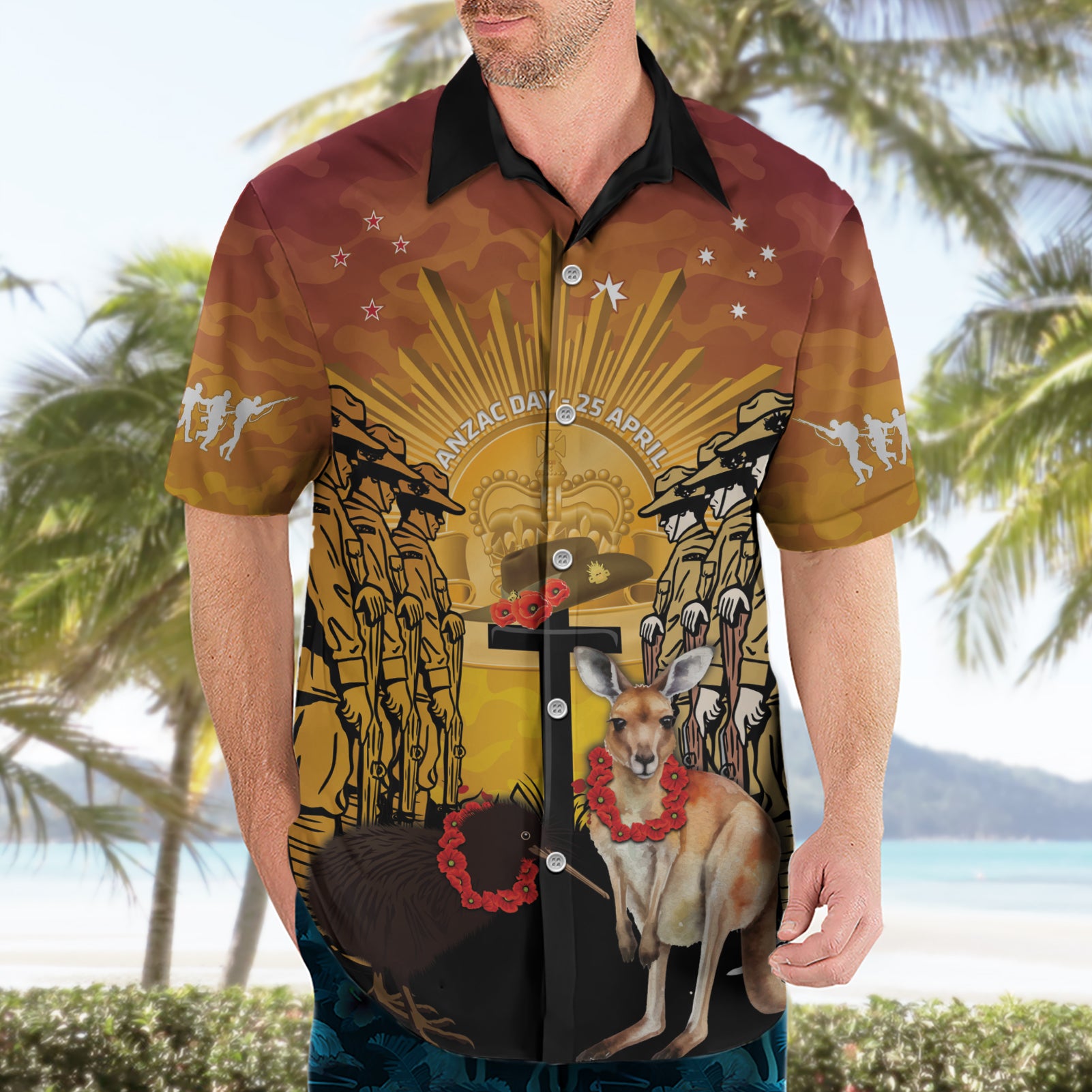 Australia And New Zealand ANZAC Hawaiian Shirt Aussie Kangaroo With Aotearoa Kiwi Lest We Forget - Vibe Hoodie Shop