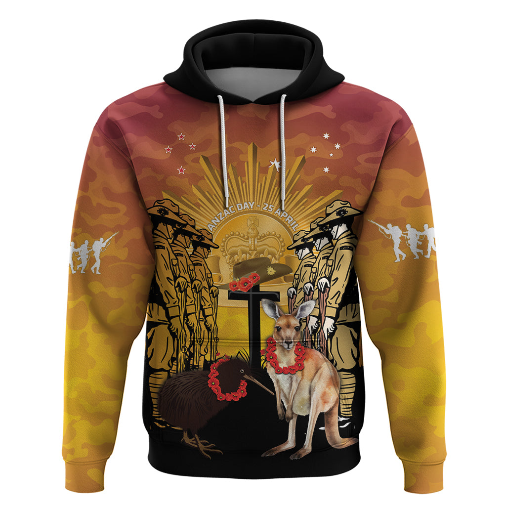 Australia And New Zealand ANZAC Hoodie Aussie Kangaroo With Aotearoa Kiwi Lest We Forget - Vibe Hoodie Shop