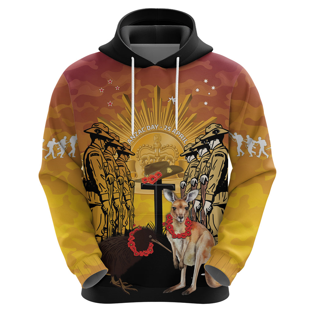 Australia And New Zealand ANZAC Hoodie Aussie Kangaroo With Aotearoa Kiwi Lest We Forget - Vibe Hoodie Shop