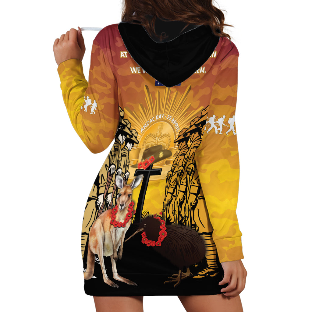 Australia And New Zealand ANZAC Hoodie Dress Aussie Kangaroo With Aotearoa Kiwi Lest We Forget - Vibe Hoodie Shop