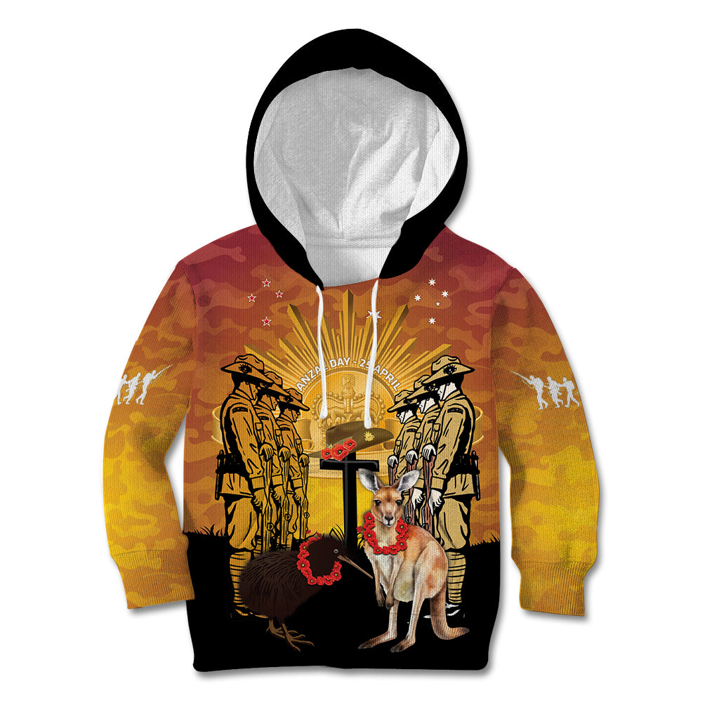 Australia And New Zealand ANZAC Kid Hoodie Aussie Kangaroo With Aotearoa Kiwi Lest We Forget - Vibe Hoodie Shop
