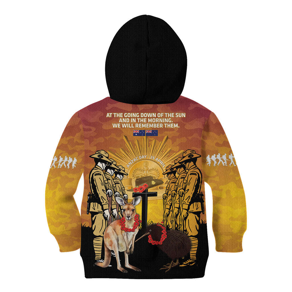 Australia And New Zealand ANZAC Kid Hoodie Aussie Kangaroo With Aotearoa Kiwi Lest We Forget - Vibe Hoodie Shop