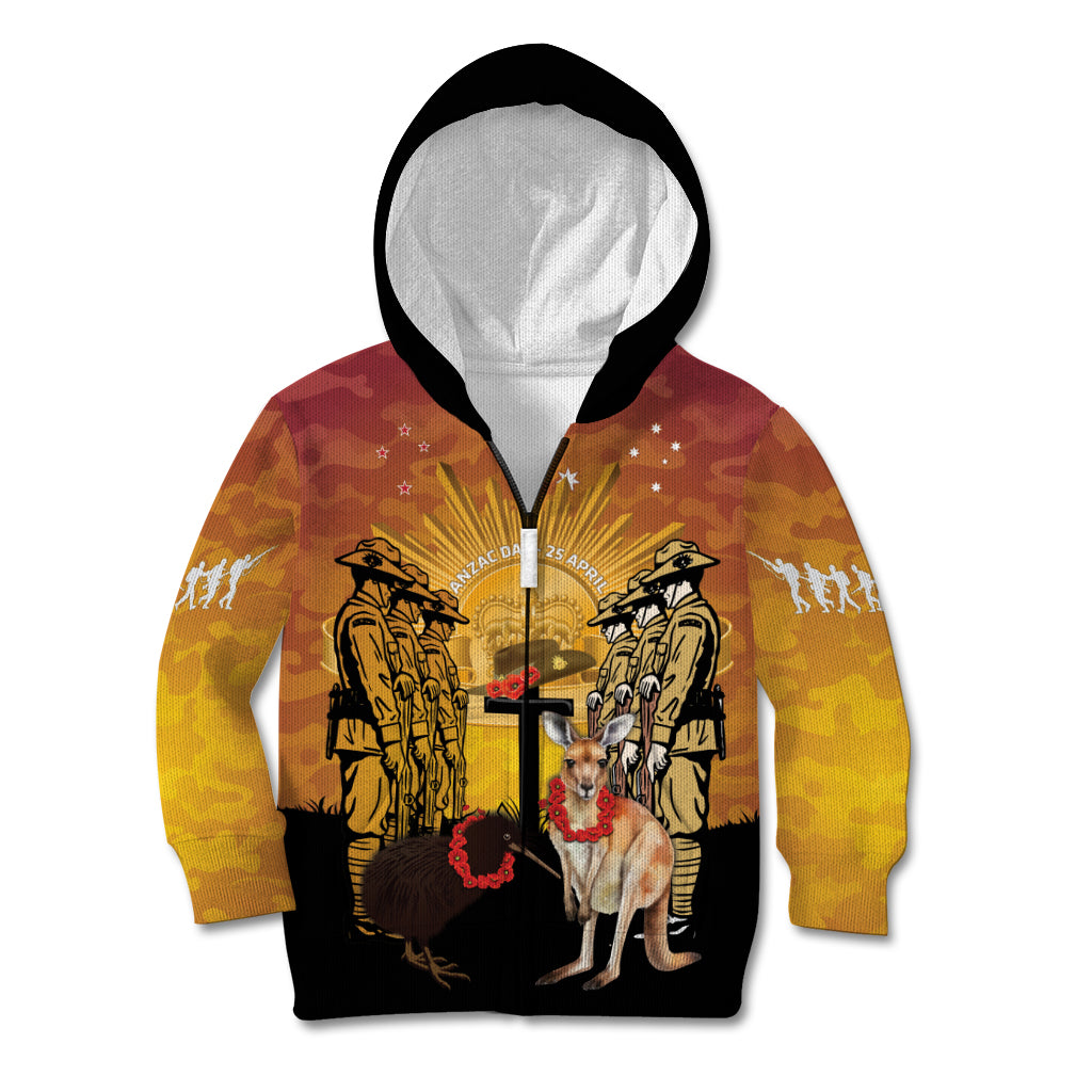 Australia And New Zealand ANZAC Kid Hoodie Aussie Kangaroo With Aotearoa Kiwi Lest We Forget - Vibe Hoodie Shop