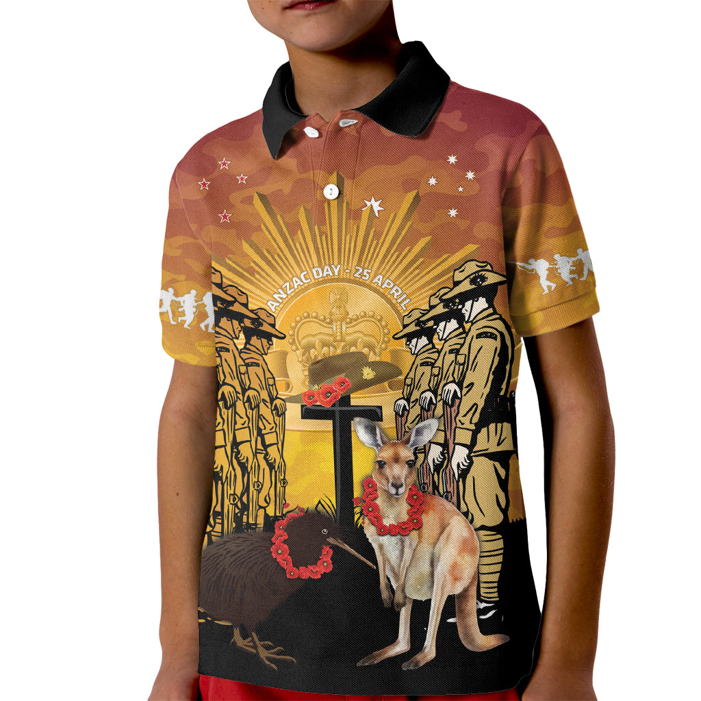 Australia And New Zealand ANZAC Kid Polo Shirt Aussie Kangaroo With Aotearoa Kiwi Lest We Forget - Vibe Hoodie Shop
