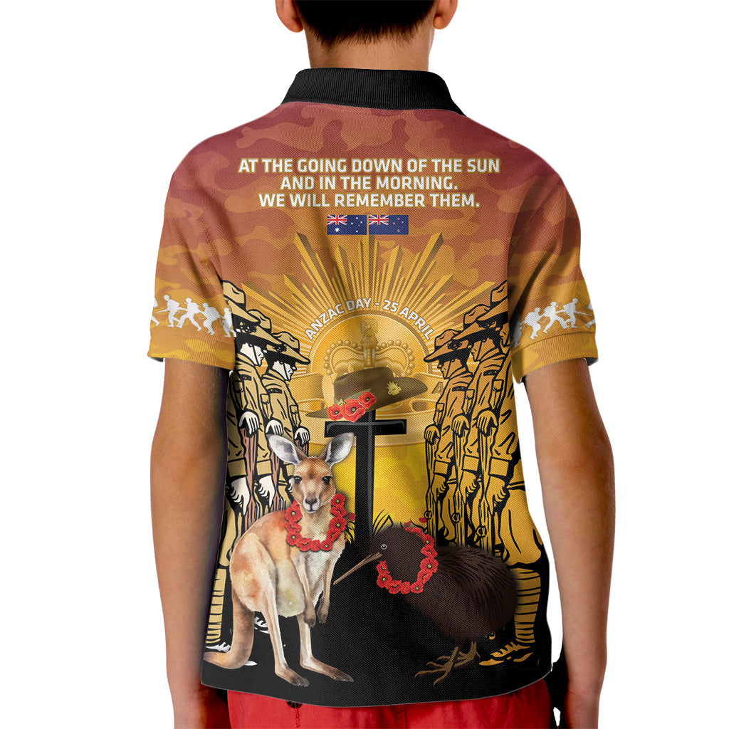 Australia And New Zealand ANZAC Kid Polo Shirt Aussie Kangaroo With Aotearoa Kiwi Lest We Forget - Vibe Hoodie Shop