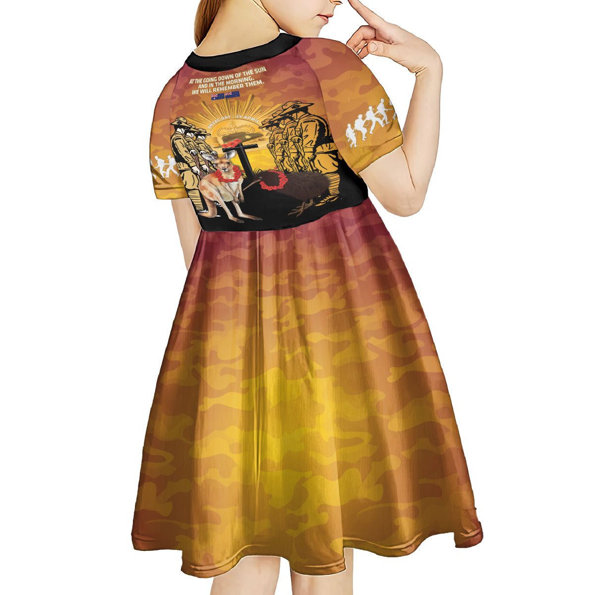 Australia And New Zealand ANZAC Kid Short Sleeve Dress Aussie Kangaroo With Aotearoa Kiwi Lest We Forget - Vibe Hoodie Shop