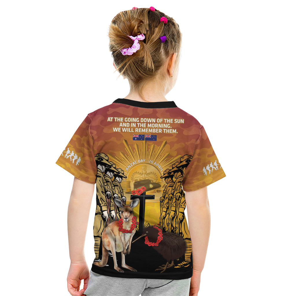 Australia And New Zealand ANZAC Kid T Shirt Aussie Kangaroo With Aotearoa Kiwi Lest We Forget - Vibe Hoodie Shop