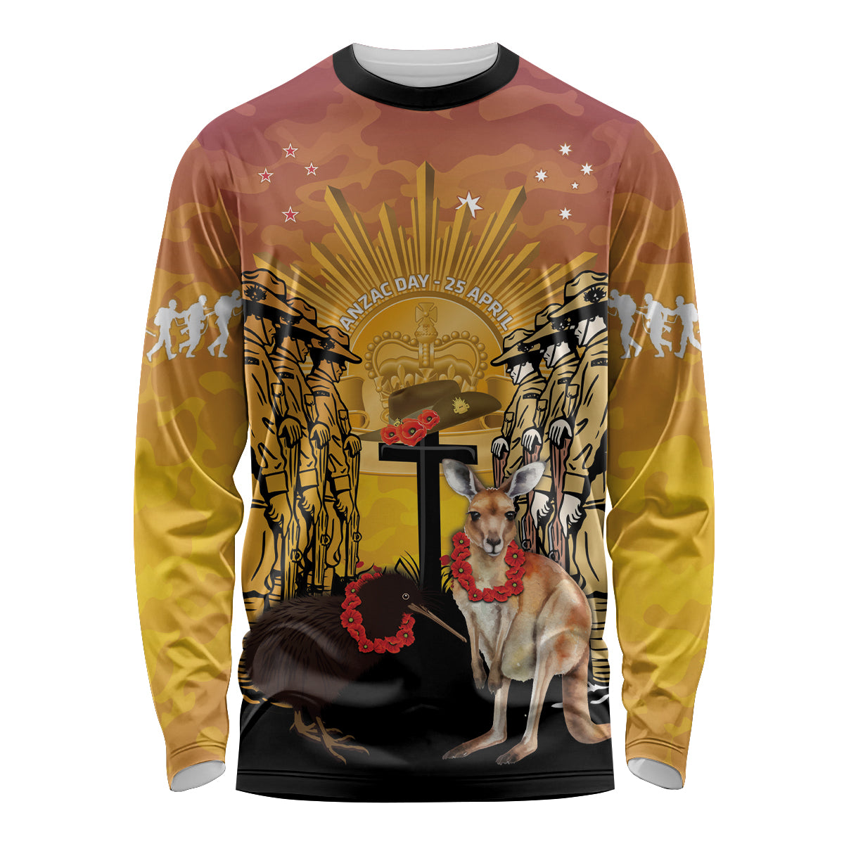 Australia And New Zealand ANZAC Long Sleeve Shirt Aussie Kangaroo With Aotearoa Kiwi Lest We Forget - Vibe Hoodie Shop