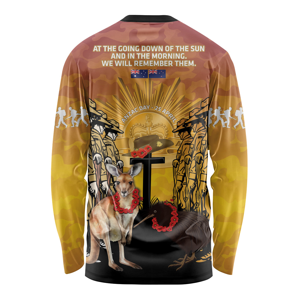 Australia And New Zealand ANZAC Long Sleeve Shirt Aussie Kangaroo With Aotearoa Kiwi Lest We Forget - Vibe Hoodie Shop