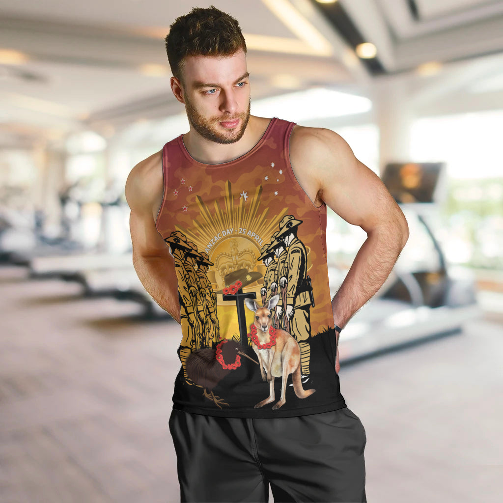 Australia And New Zealand ANZAC Men Tank Top Aussie Kangaroo With Aotearoa Kiwi Lest We Forget - Vibe Hoodie Shop