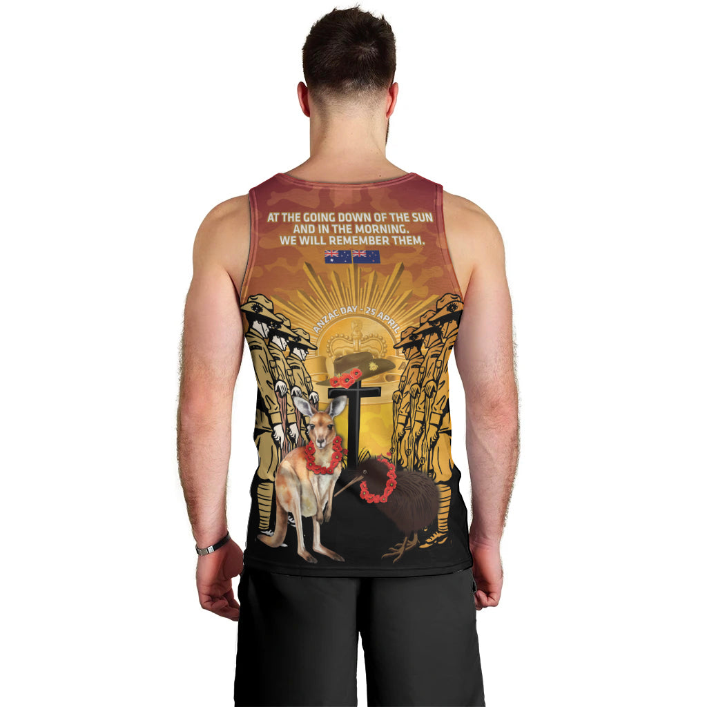 Australia And New Zealand ANZAC Men Tank Top Aussie Kangaroo With Aotearoa Kiwi Lest We Forget - Vibe Hoodie Shop
