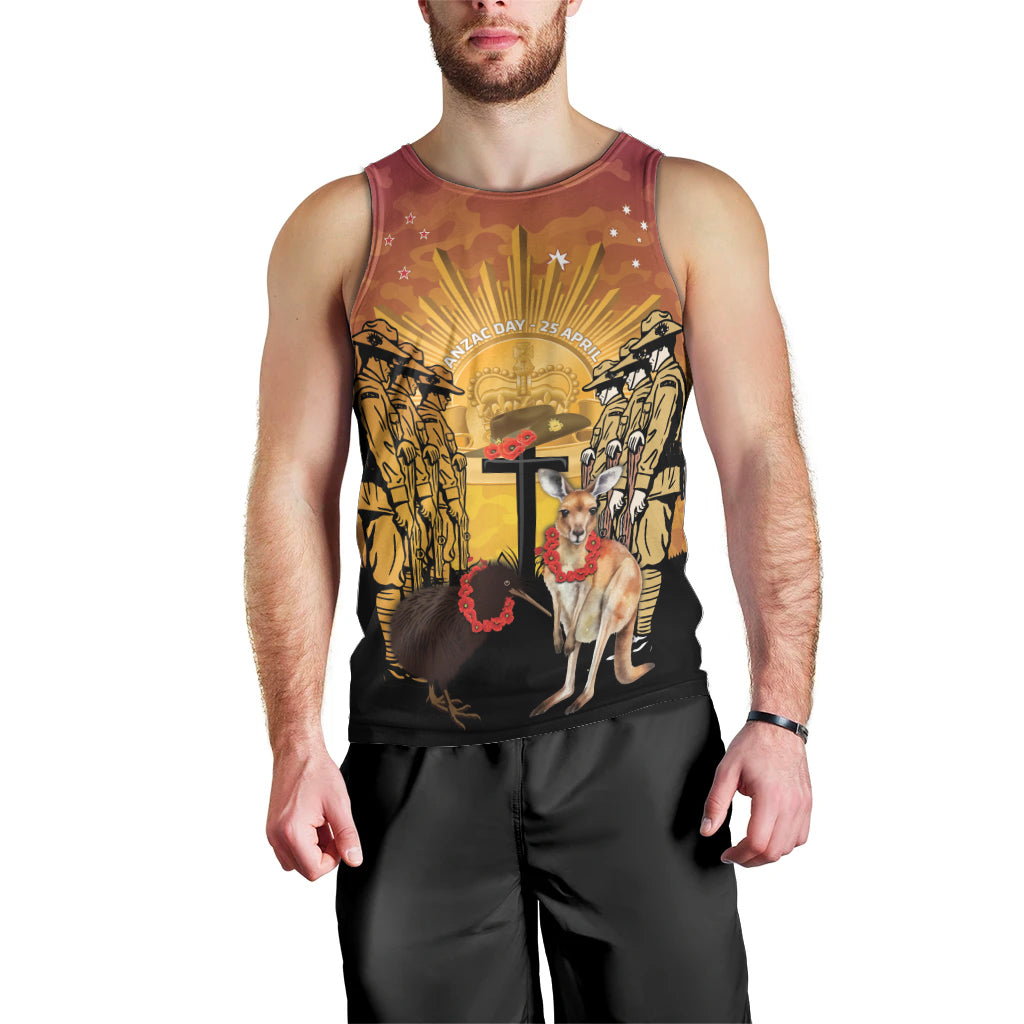 Australia And New Zealand ANZAC Men Tank Top Aussie Kangaroo With Aotearoa Kiwi Lest We Forget - Vibe Hoodie Shop