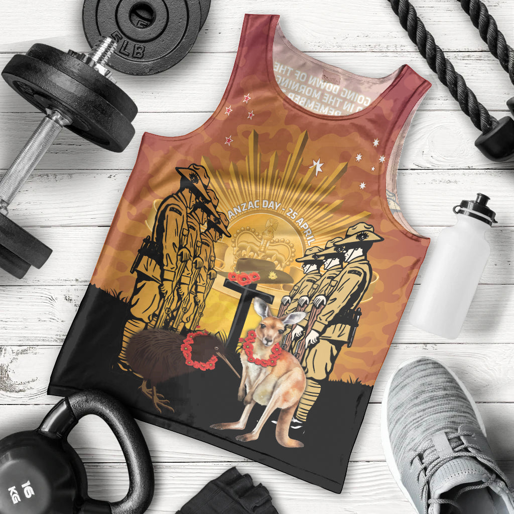 Australia And New Zealand ANZAC Men Tank Top Aussie Kangaroo With Aotearoa Kiwi Lest We Forget - Vibe Hoodie Shop