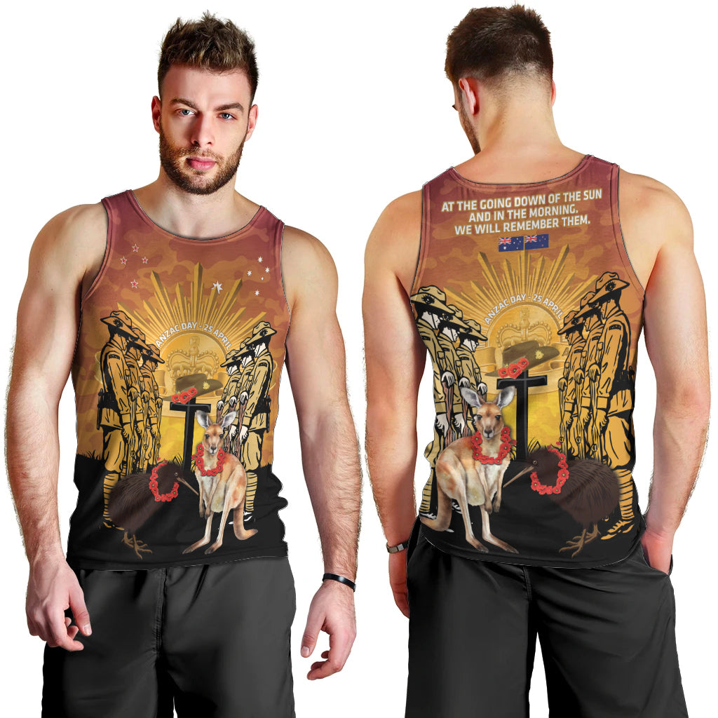 Australia And New Zealand ANZAC Men Tank Top Aussie Kangaroo With Aotearoa Kiwi Lest We Forget - Vibe Hoodie Shop