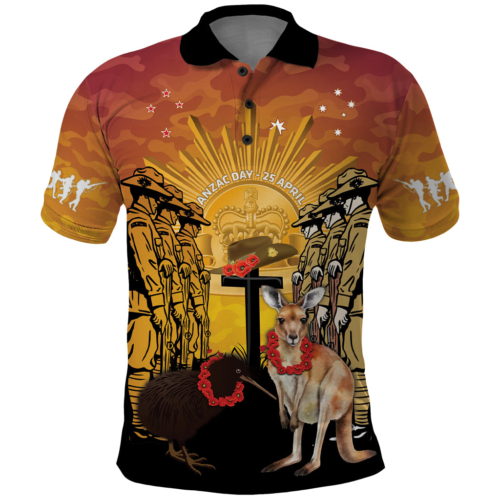Australia And New Zealand ANZAC Polo Shirt Aussie Kangaroo With Aotearoa Kiwi Lest We Forget - Vibe Hoodie Shop