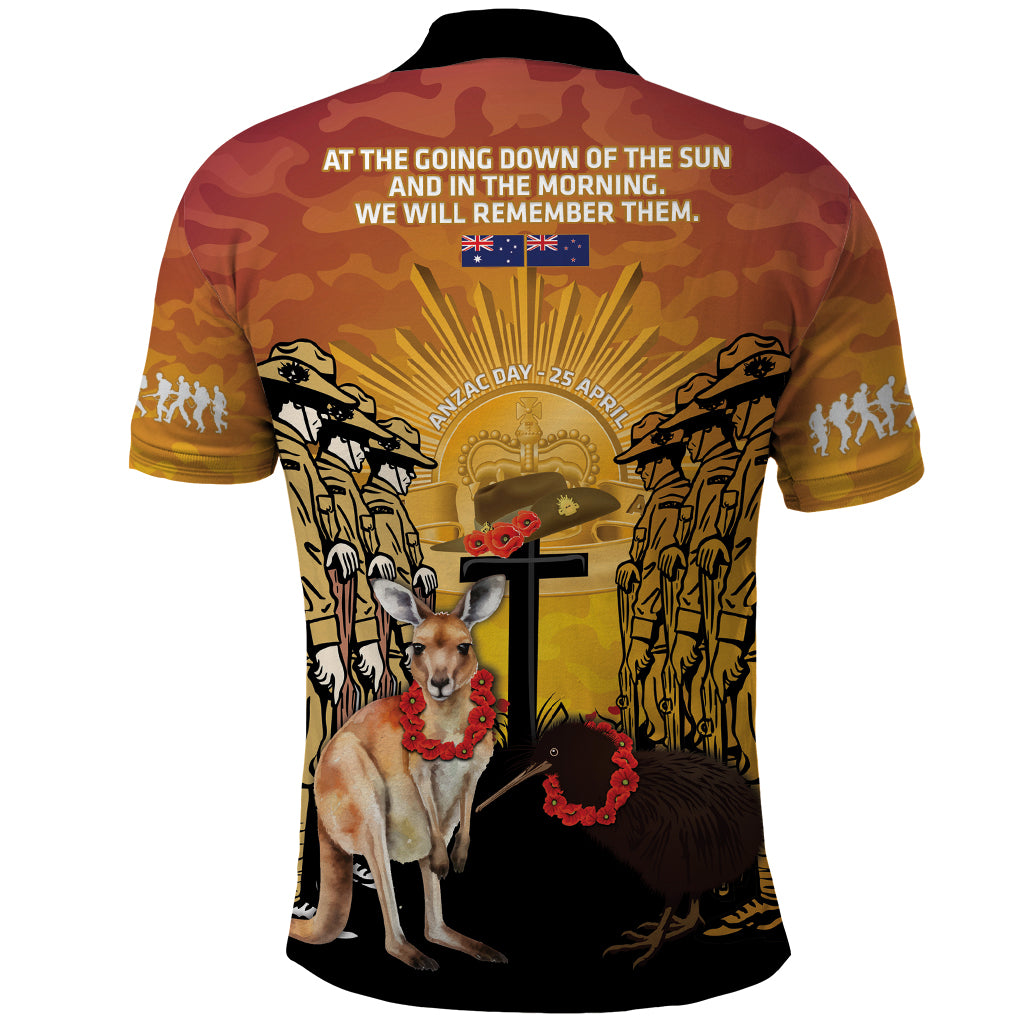 Australia And New Zealand ANZAC Polo Shirt Aussie Kangaroo With Aotearoa Kiwi Lest We Forget - Vibe Hoodie Shop