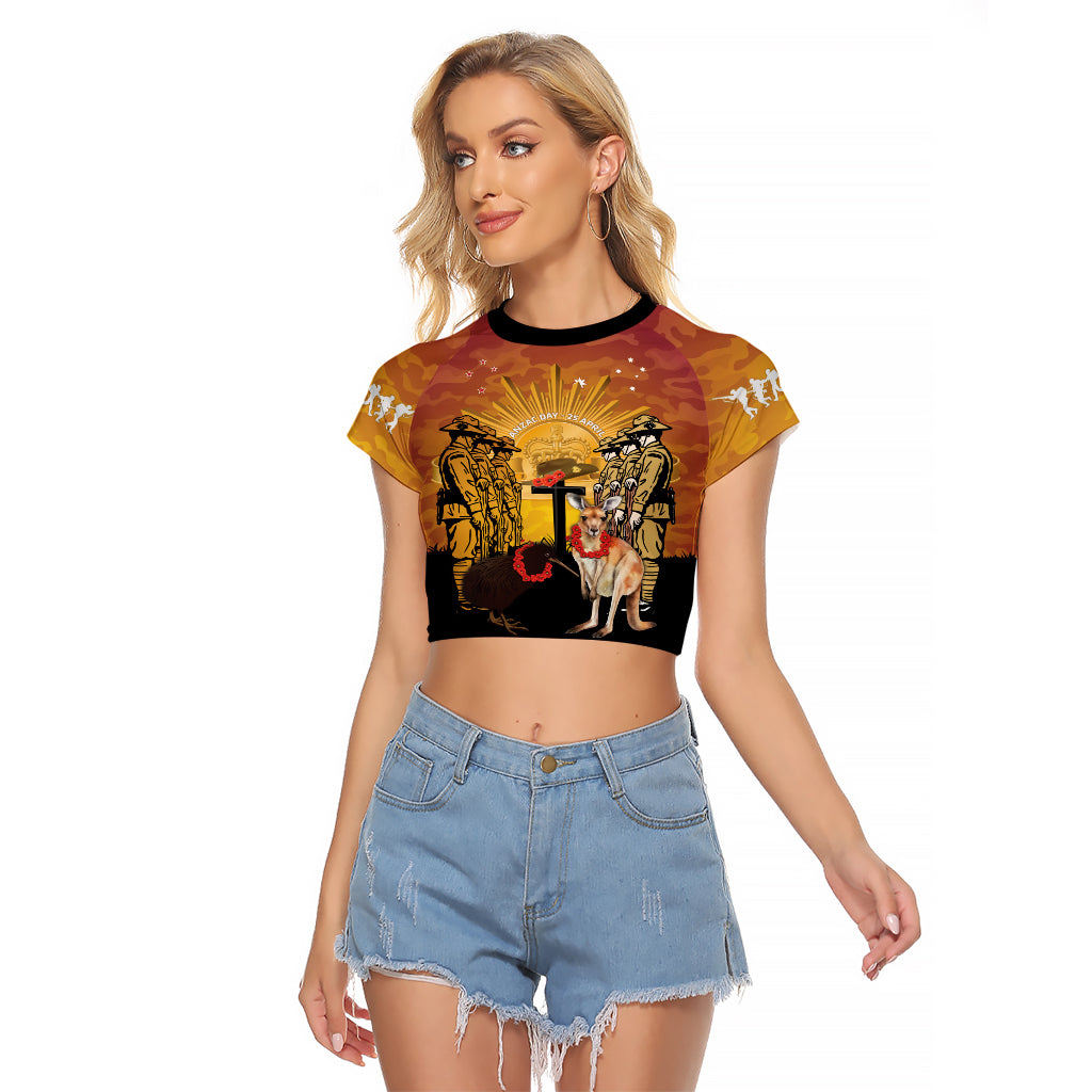 Australia And New Zealand ANZAC Raglan Cropped T Shirt Aussie Kangaroo With Aotearoa Kiwi Lest We Forget - Vibe Hoodie Shop