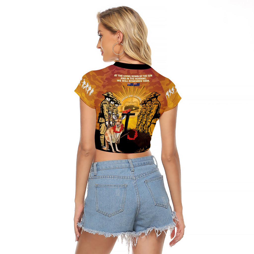 Australia And New Zealand ANZAC Raglan Cropped T Shirt Aussie Kangaroo With Aotearoa Kiwi Lest We Forget - Vibe Hoodie Shop