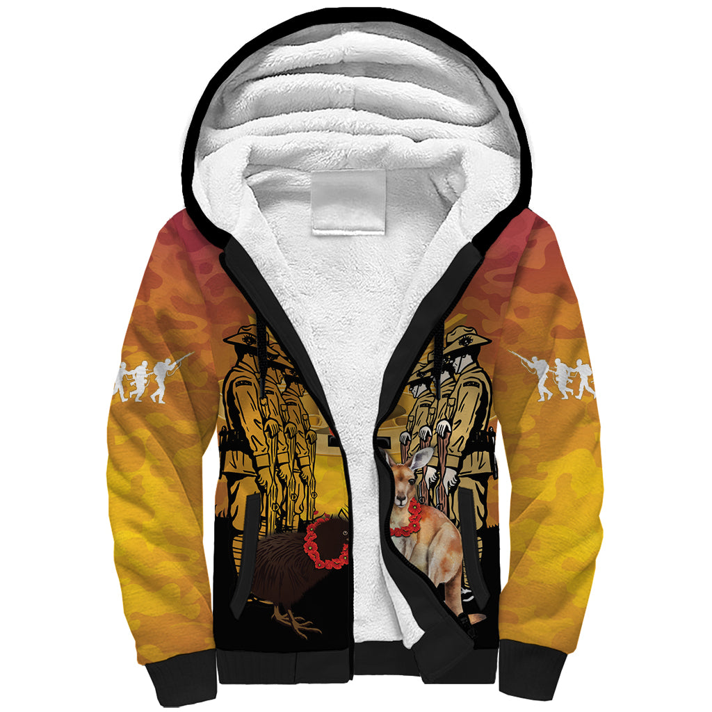 Australia And New Zealand ANZAC Sherpa Hoodie Aussie Kangaroo With Aotearoa Kiwi Lest We Forget - Vibe Hoodie Shop