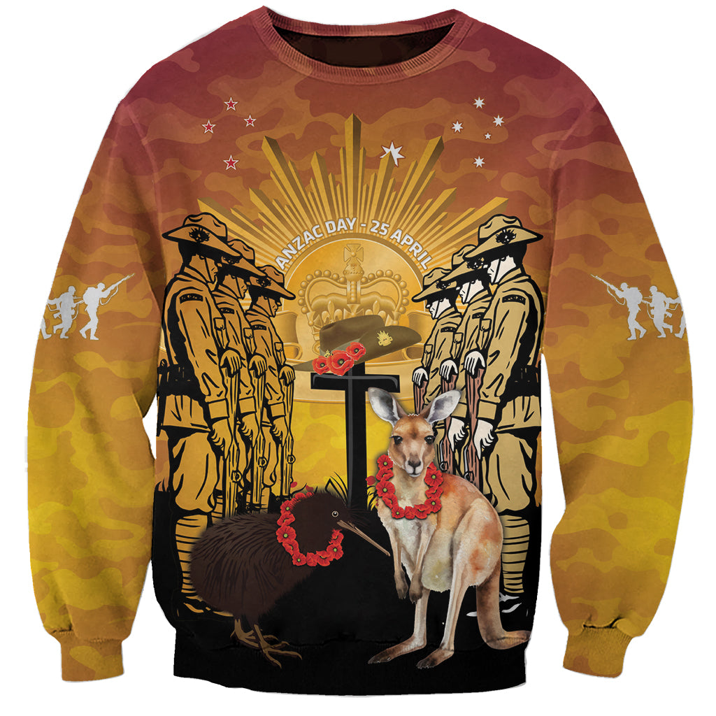 Australia And New Zealand ANZAC Sweatshirt Aussie Kangaroo With Aotearoa Kiwi Lest We Forget - Vibe Hoodie Shop