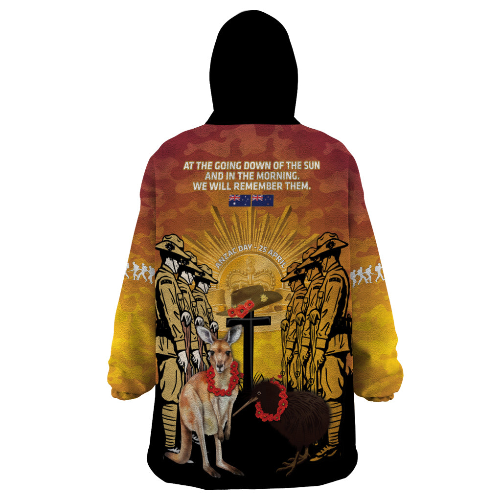 Australia And New Zealand ANZAC Wearable Blanket Hoodie Aussie Kangaroo With Aotearoa Kiwi Lest We Forget - Vibe Hoodie Shop