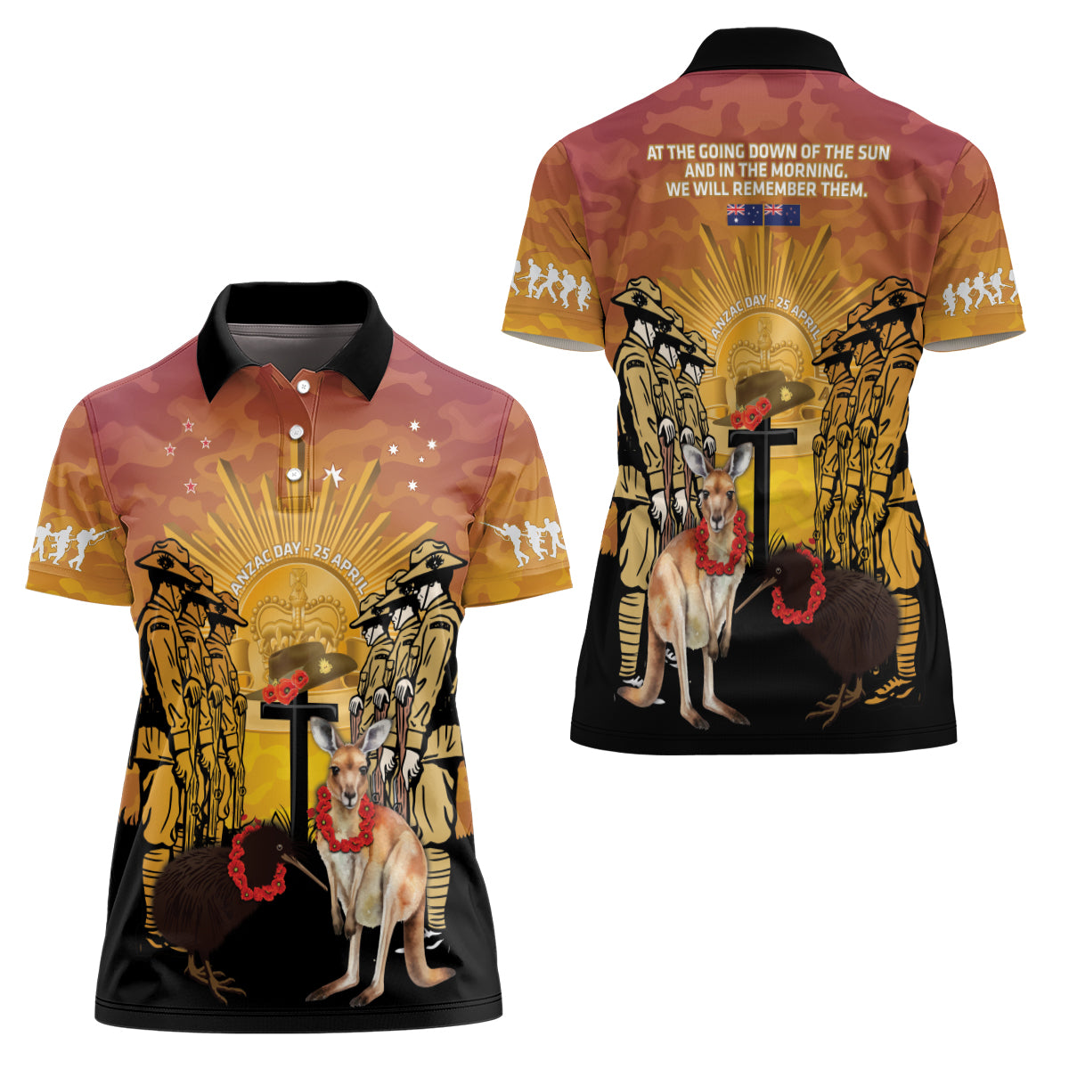 Australia And New Zealand ANZAC Women Polo Shirt Aussie Kangaroo With Aotearoa Kiwi Lest We Forget - Vibe Hoodie Shop