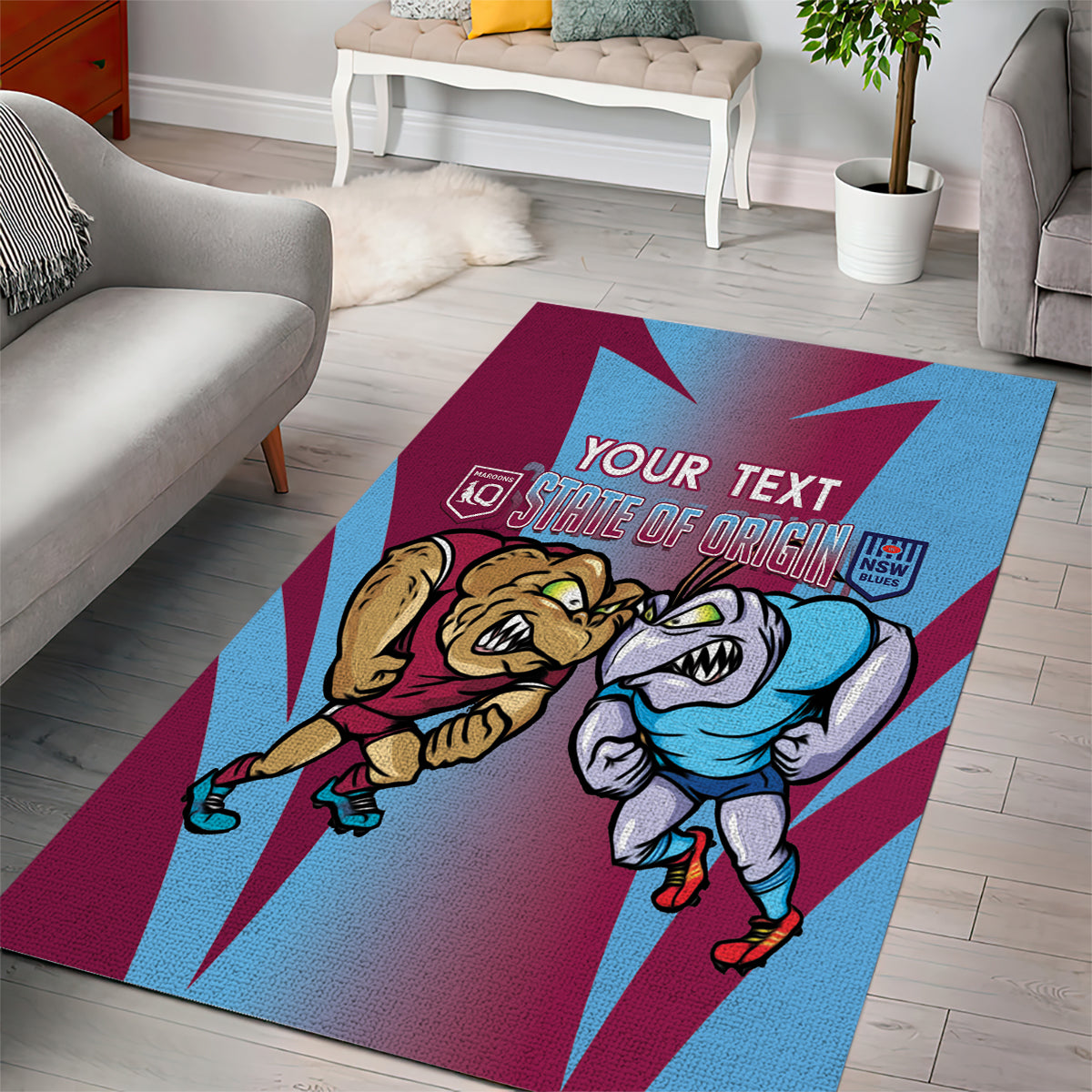 Custom NSW Blues And QLD Maroons Rugby Area Rug 2024 Cockroaches Cane toads Together - Vibe Hoodie Shop