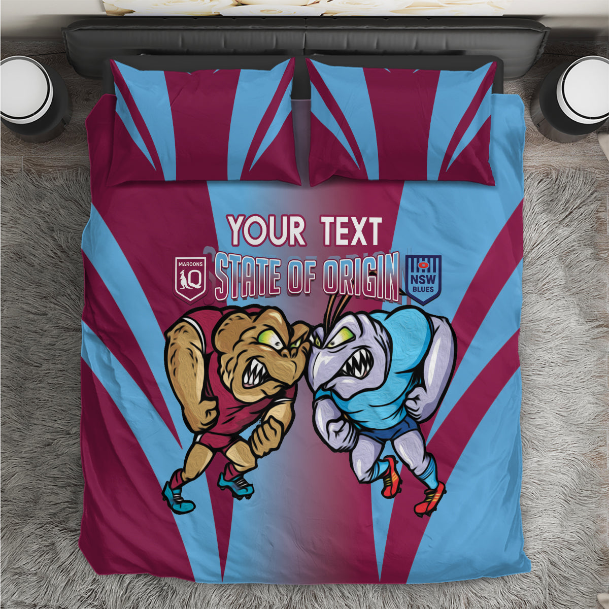 Custom NSW Blues And QLD Maroons Rugby Bedding Set 2024 Cockroaches Cane toads Together - Vibe Hoodie Shop