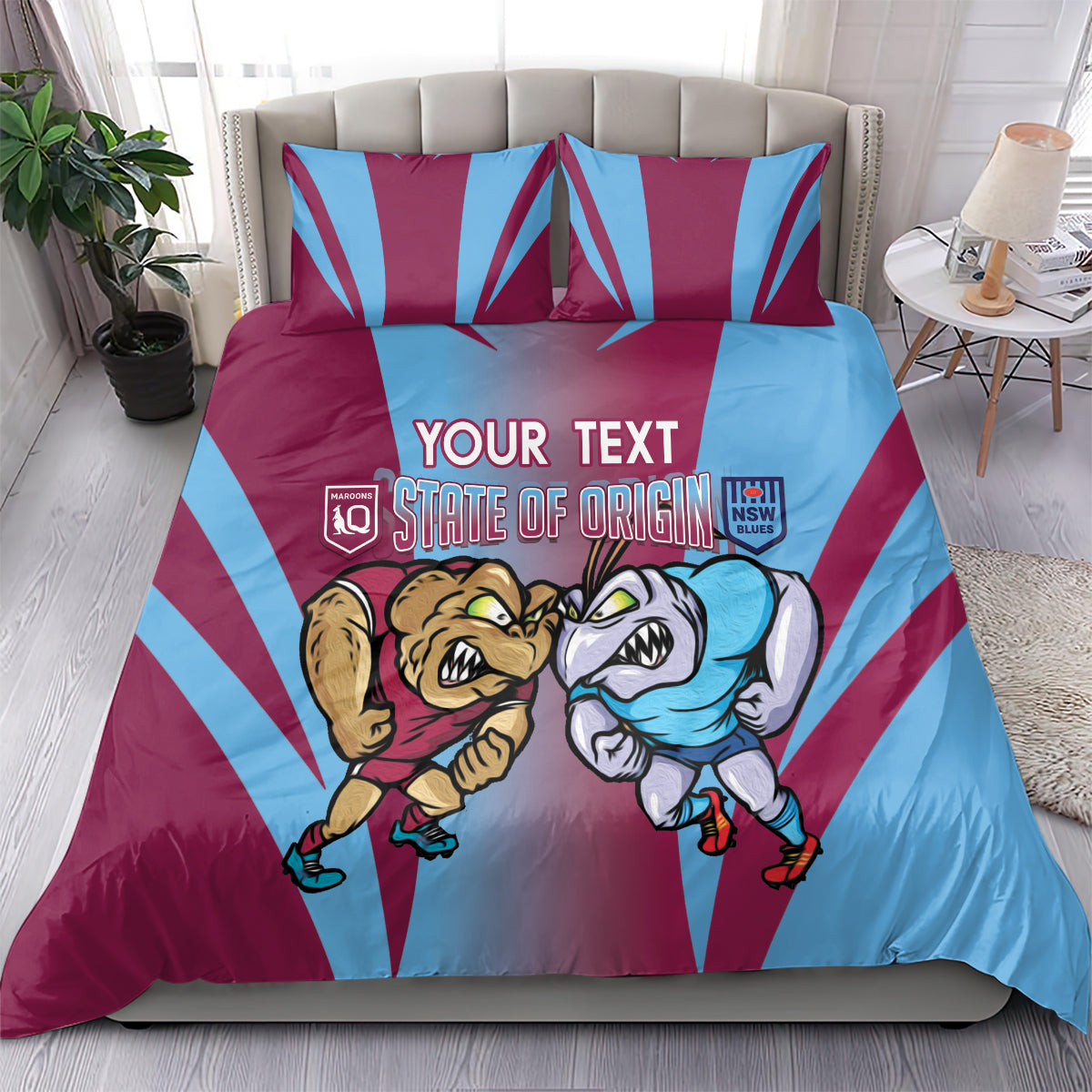 Custom NSW Blues And QLD Maroons Rugby Bedding Set 2024 Cockroaches Cane toads Together - Vibe Hoodie Shop