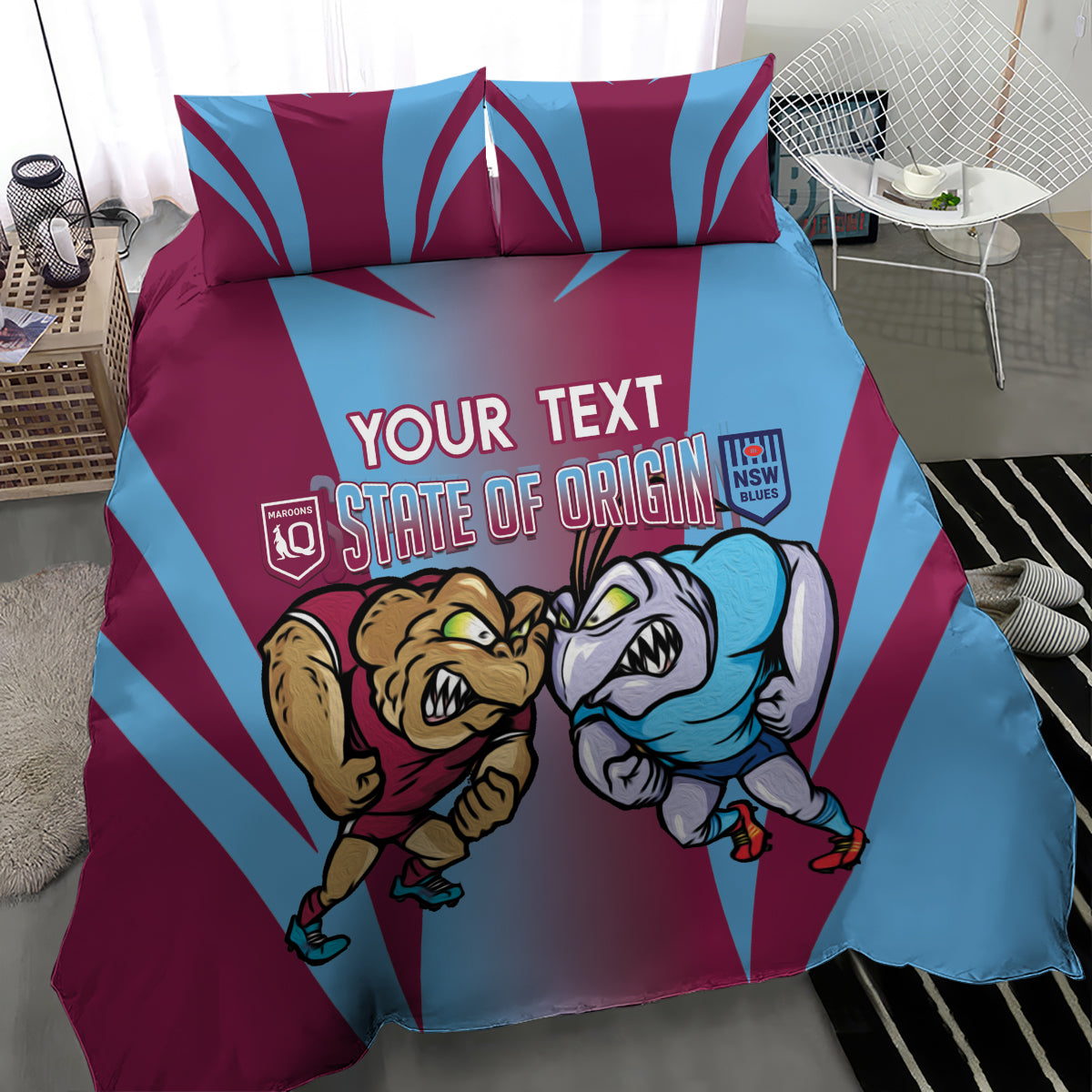 Custom NSW Blues And QLD Maroons Rugby Bedding Set 2024 Cockroaches Cane toads Together - Vibe Hoodie Shop