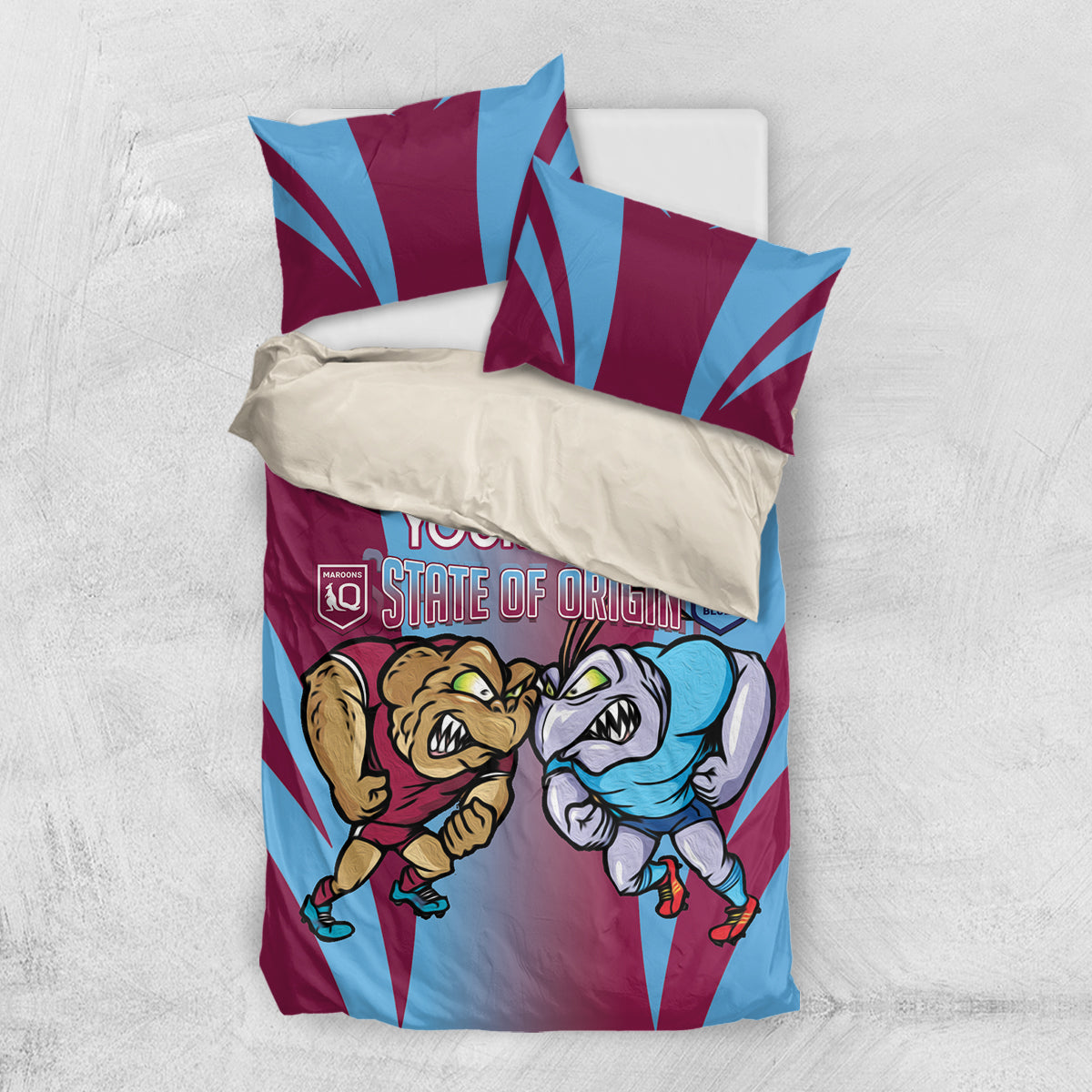 Custom NSW Blues And QLD Maroons Rugby Bedding Set 2024 Cockroaches Cane toads Together - Vibe Hoodie Shop
