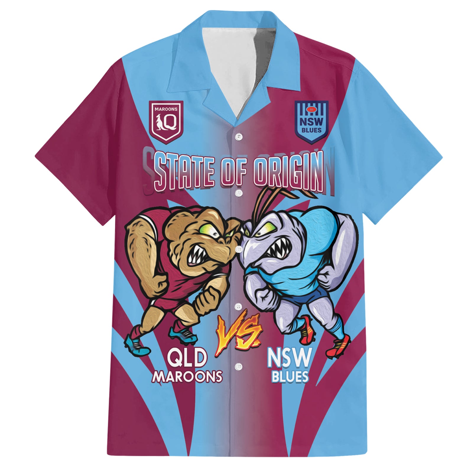 Custom NSW Blues And QLD Maroons Rugby Hawaiian Shirt 2024 Cockroaches Cane toads Together - Vibe Hoodie Shop