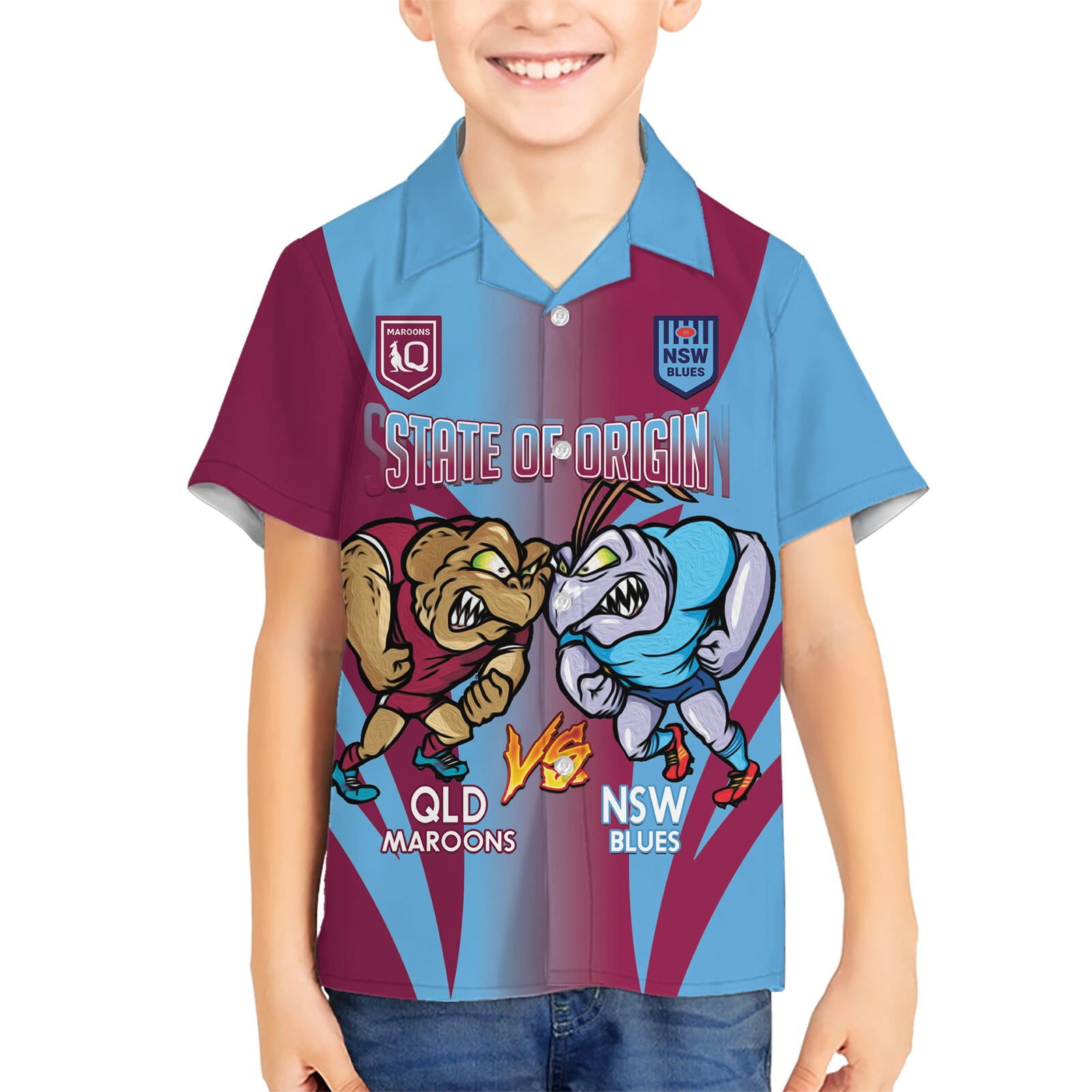 Custom NSW Blues And QLD Maroons Rugby Hawaiian Shirt 2024 Cockroaches Cane toads Together - Vibe Hoodie Shop