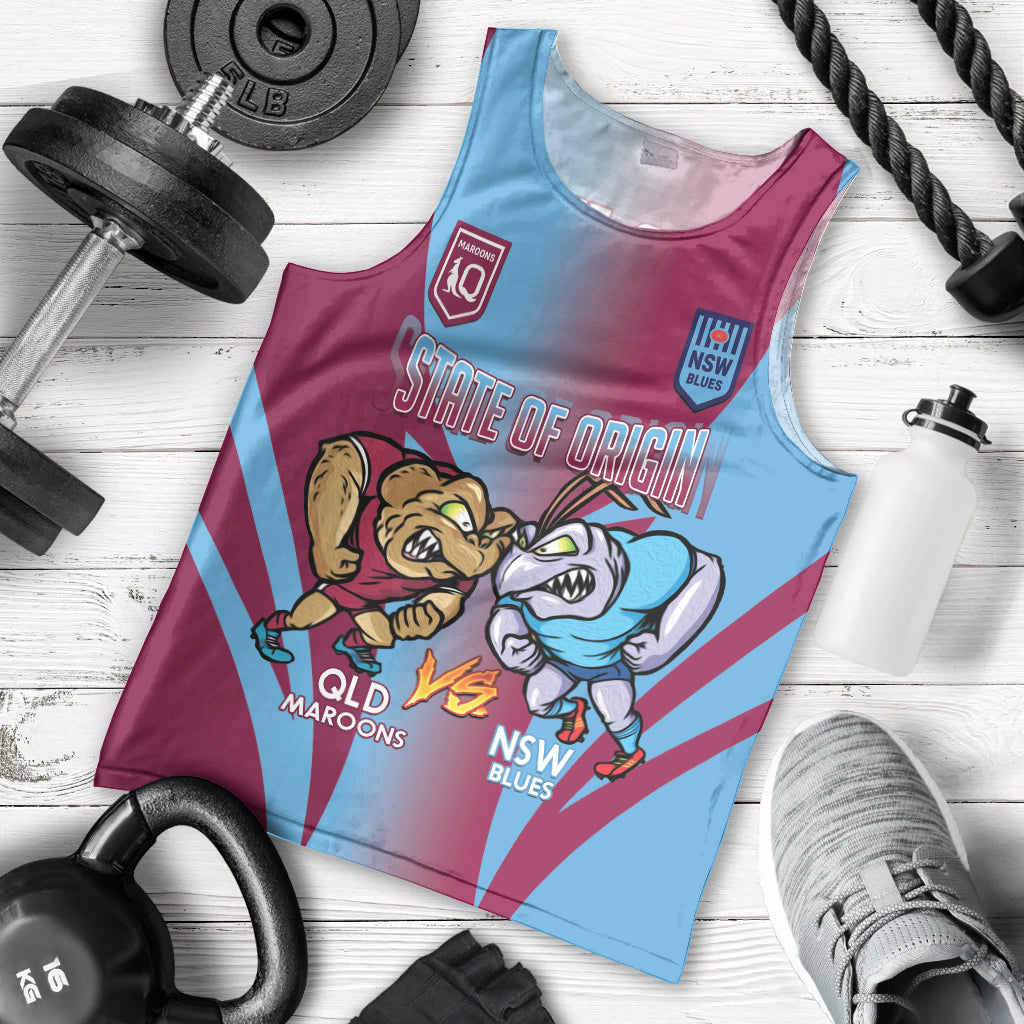 Custom NSW Blues And QLD Maroons Rugby Men Tank Top 2024 Cockroaches Cane toads Together - Vibe Hoodie Shop
