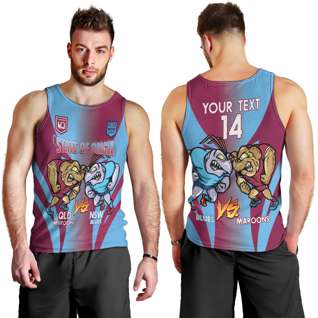Custom NSW Blues And QLD Maroons Rugby Men Tank Top 2024 Cockroaches Cane toads Together - Vibe Hoodie Shop