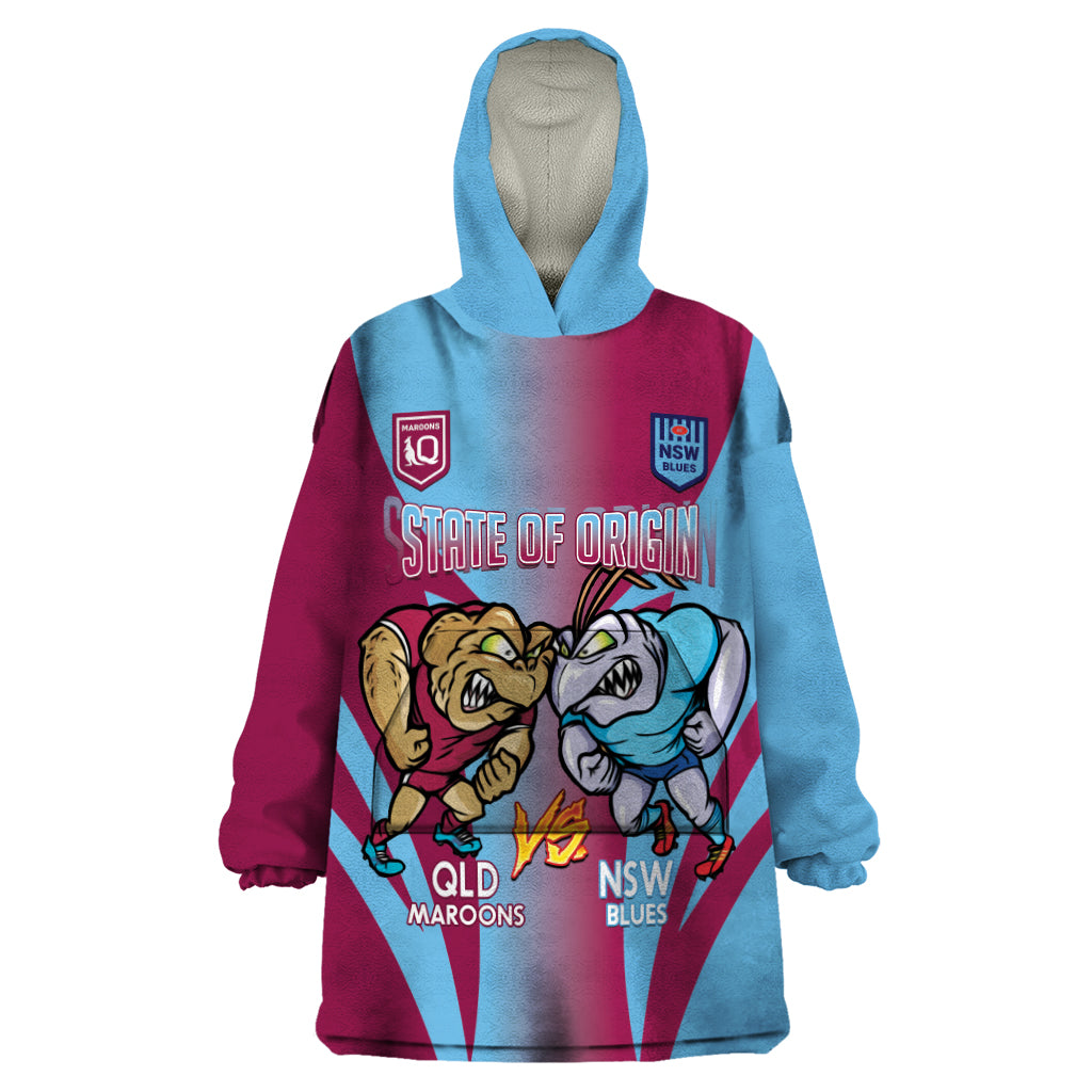 Custom NSW Blues And QLD Maroons Rugby Wearable Blanket Hoodie 2024 Cockroaches Cane toads Together - Vibe Hoodie Shop