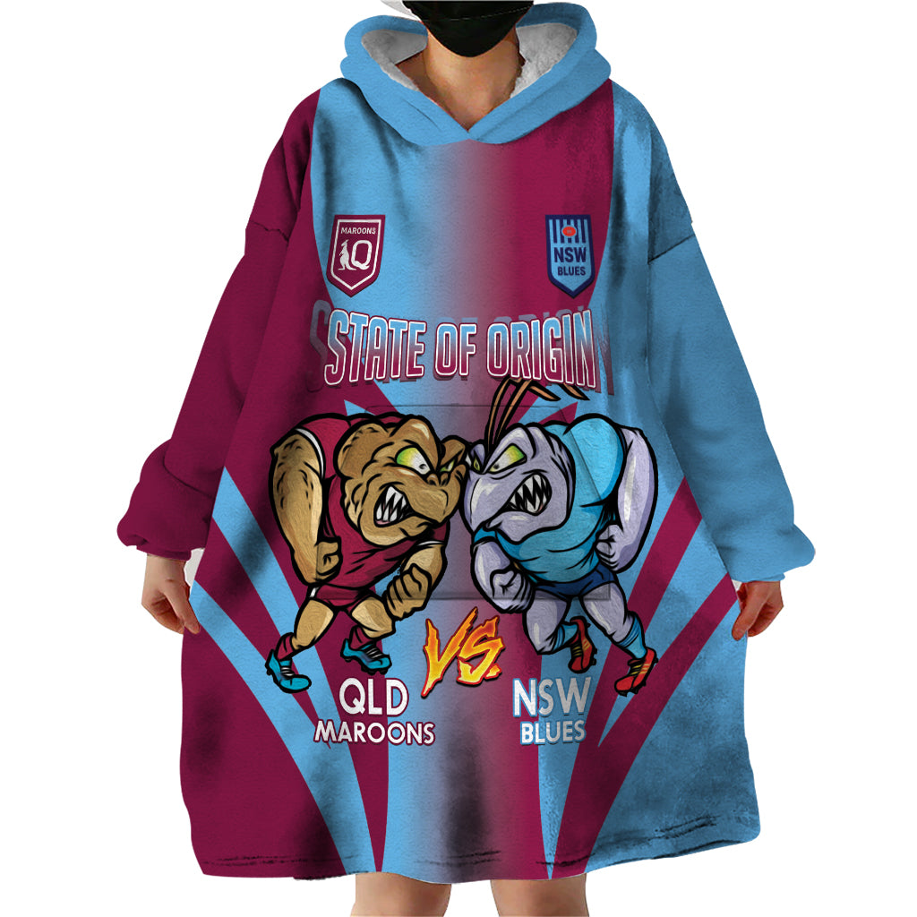 Custom NSW Blues And QLD Maroons Rugby Wearable Blanket Hoodie 2024 Cockroaches Cane toads Together - Vibe Hoodie Shop